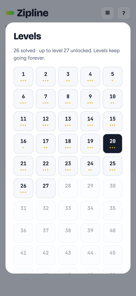 Level picker with stars on solved levels